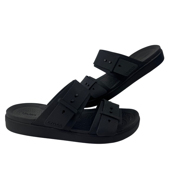 CROCS Shoes - Crocs LiteRide Brooklyn Women Black Adjustable Strap Slides Sandals Size‎ 6